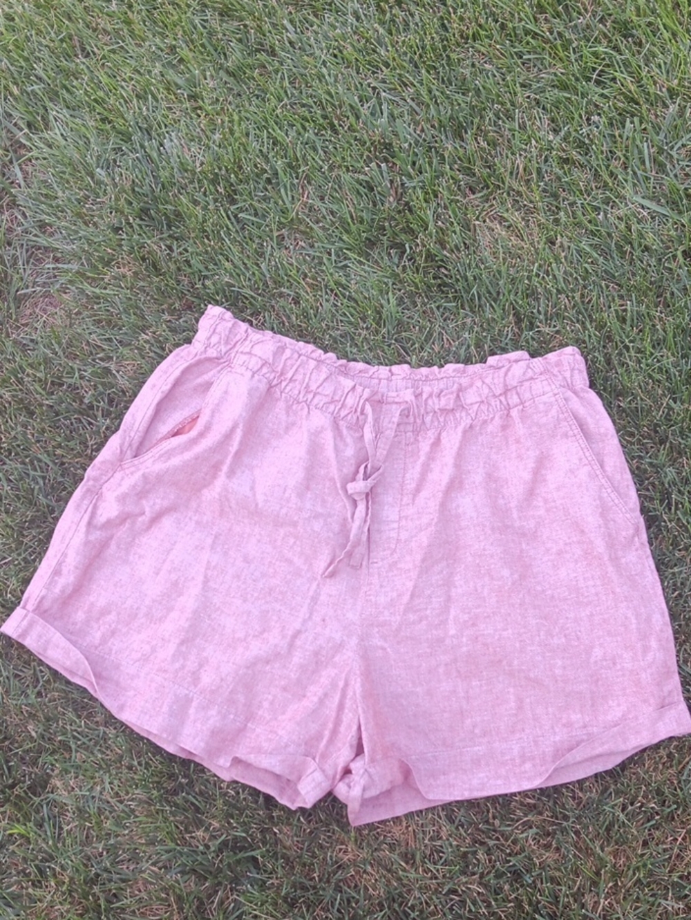 Light Red Linen- Cotton Drawstring Shorts